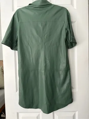 Mango Green Short Sleeve Leather Shirt Dress thumbnail 5