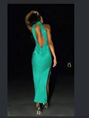 Meshki Claire Satin Drape Back Maxi Dress Green $120 formal party fall evening thumbnail 2