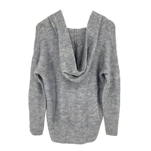 LOFT Lounge Sweater Womens Small Blue Hooded V-Neck Knit Pullover Relaxed Soft thumbnail 3