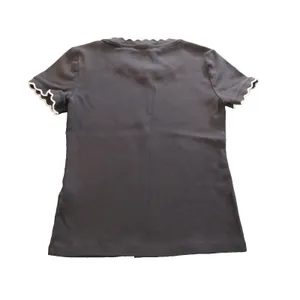 Tommy Hilfiger Lettuce‑Trim T‑Shirt Black White Trim Women’s Small Pre‑Owned thumbnail 2
