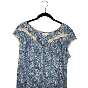 Eileen West Blue Floral Knit Short Nightgown Size Medium Cap Sleeves Lace thumbnail 2