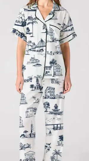 Katie Kime Charleston Toile Print Pajama Set S NWOT thumbnail 1