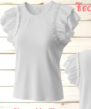 White Ruffle Sleeved Form Fitted Top Size M thumbnail 1