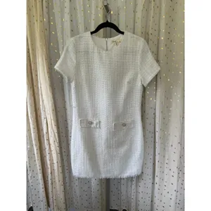 BeBop Women's Off-White Textured Tweed Pearl-Buttoned Pockets Mini Dress M thumbnail 2