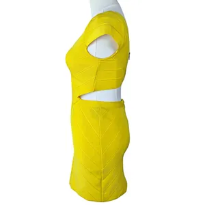 Bebe Lemon Yellow Cutout Bandage Dress Y2K Buttercup Cap Sleeve thumbnail 4