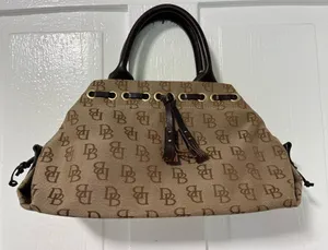 Vintage Y2K Dooney & Bourke Signature Monogram handbag in classic tan Brown thumbnail 1