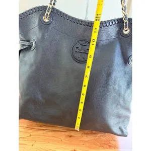 Tory Burch Marion Slouchy Whipstitch Tote Black Pebbled Leather Large thumbnail 5