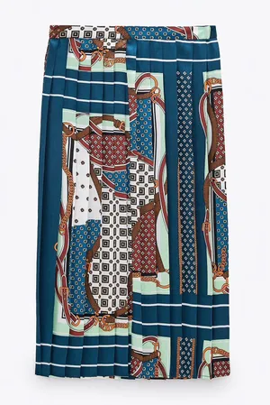 ZARA Multicolored Printed Pleated Midi Skirt thumbnail 3