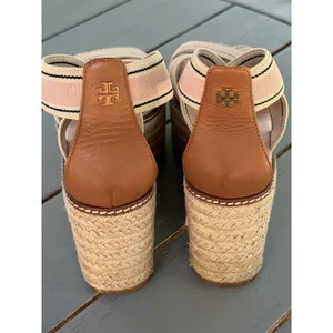 Tory Burch Pink Beige Striped Strappy Wedge Platform Slip-On Sandals Size 7M thumbnail 7