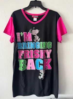 Peanuts Black and Pink Graphic Pajama Sleep Shirt One Size thumbnail 1
