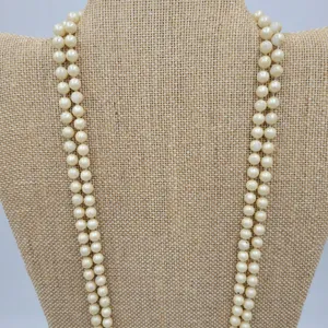 Vintage Womens Double Strand Faux Pearl Necklace 28" Cream Fashion Accessories thumbnail 5