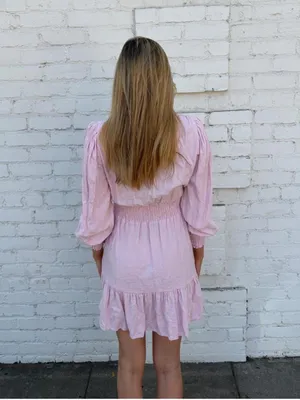 Zara Pink linen mini long sleeve ruffled dress sz XS #boho #girly #babydoll #cottagecore thumbnail 4