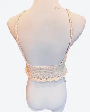 Zara Crochet Crop Top Halter Knit S Tan Beige Cream thumbnail 4