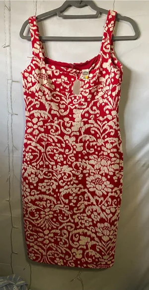 Red and White Floral Sheath Dress - Womens thumbnail 1