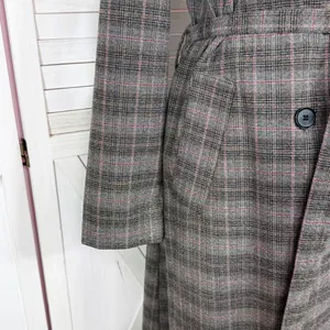 Jennifer Lopez Trench Coat Women Large Grey Plaid Double Breasted Lightweight‎ thumbnail 10