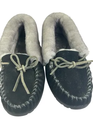 LL Bean Wicked Good Moccasins Black 8M hard sole fur lined thumbnail 2