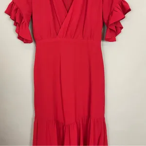 Revolve Dress Privacy‎ Please Red Lobster Asymmetrical Sz XS Ruffle Gown NO BELT thumbnail 5