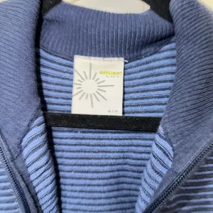 AERIE offline blue ribbed 1/4 zip pullover sweater‎ white sleeve stripes medium thumbnail 4