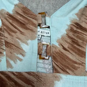 Moon‎ River Brown White Brushstroke Linen Blend Midi Dress Tie Strap Cutout Med thumbnail 11