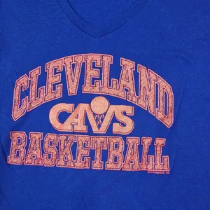 Cleveland Cavs Cavaliers NBA Hardwood Classics T-shirt Blue Women's V neck Large thumbnail 2