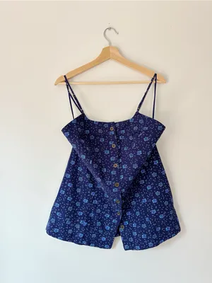Free People Maddie Printed Tunic Navy Floral Spaghetti Strap Top thumbnail 3
