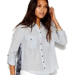 Free People Party in the Back Button Down Lightweight Top Blouse Medium thumbnail 1