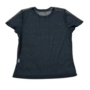 Womens Black Goth Sheer Mesh Top Short Sleeve Rave Festival Gothic Size Large thumbnail 5
