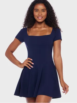 NWT B Darlin Juniors Navy Scuba Crepe Square-Neck Fit & Flare Dress Size 9/10 thumbnail 4