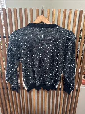 VTG Extra Black White Winter Scenic Snow Village Knit Sweater Size XS thumbnail 6