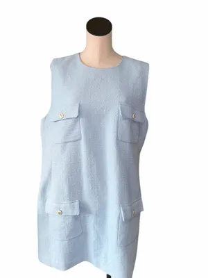 NWOT Ann Taylor Tweed Button Pocket Shift Dress Light Blue thumbnail 3