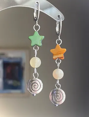 Handmade star & swirl dangle earrings🌀🌠 thumbnail 1