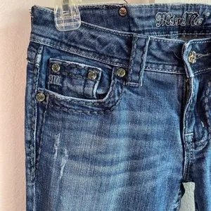 Miss Me Jeans Womens Sz 28‎ boot cut denim Embellished stitiching flap Pockets thumbnail 3