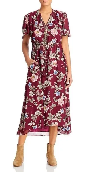 TOMMY BAHAMA Painted Petal Midi Floral Dress Metallic Embellished Beads X-Small thumbnail 1