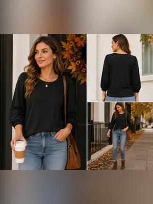 Madewell Black Puff Sleeve Top Women’s Large Alpaca Blend 3/4 Sleeve thumbnail 2