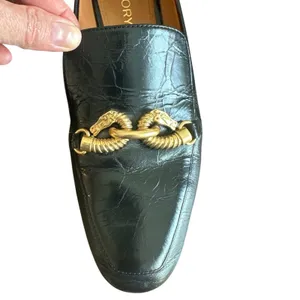 Tory Burch Jessa Black Leather Horsebit Horsehead Loafers Gold Size 8 thumbnail 10