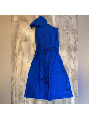 NWT FARM Rio Navy Blue One Shoulder Asymmetrical Ruffled Midi Sundress XS thumbnail 3