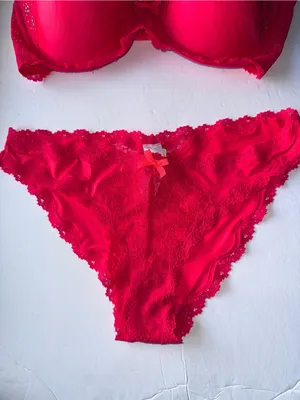 Victoria’s Secret Neon Coral Lace Push Up Bra 34DDD & Medium Panty NEW thumbnail 2