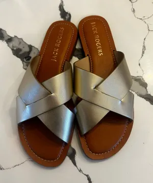 Jack Rogers Metallic Gold Cross-Strap Slide Sandals thumbnail 1