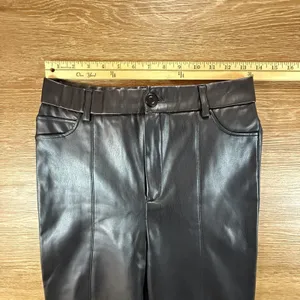 Zara Women's M Black Faux Leather Pants High Rise Slim Leg Pull On Stretch Edgy thumbnail 3
