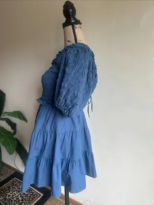 AUREUM Mini Fit And Flare Smocked Blue Dress Size Small thumbnail 5