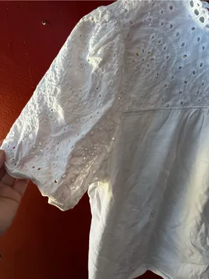 Jack + Avery White Cotton Eyelet Lace Top XL Short Sleeve Blouse Fairy Coquette thumbnail 3