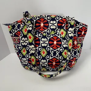 Vera Bradley Sierra Quilted Cotton Shoulder Bag Navy Red‎ Geometric Tote thumbnail 9