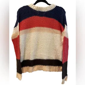 Ambiance Crewneck Knit Long Sleeve Sweater Blue White Orange Stripes Size‎ Large thumbnail 2
