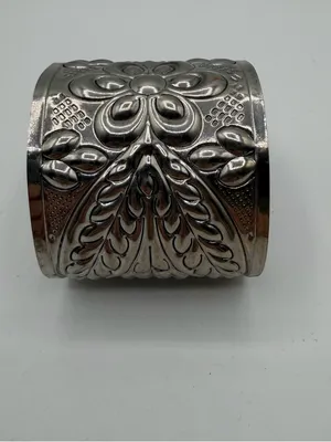 Vintage Silver Tone Repousse Floral Wide Cuff Bracelet Boho Statement thumbnail 4