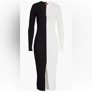 STAUD Shoko Sweater Midi Dress in Black White size Small $165 Colorblock thumbnail 5