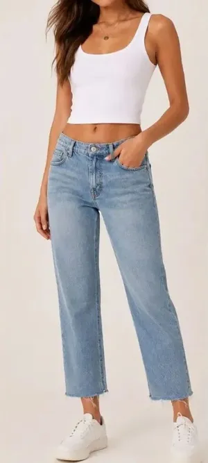 PacSun High Rise Straight Leg Jeans Size 23 Light Wash Raw Hem thumbnail 1