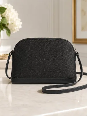 Kate Spade Black Glitter Crossbody Bag Saffiano Trim Adjustable Strap NWT thumbnail 3