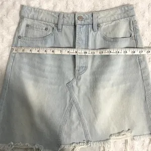 Free People Light Wash Going Rogue Distressed Raw Hem Denim Mini Skirt 27 thumbnail 7