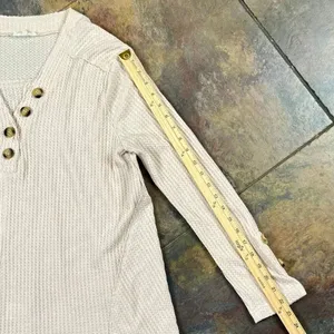In Loom Ribbed Waffle Knit Long Sleeve Boxy Henley Top Large thumbnail 4