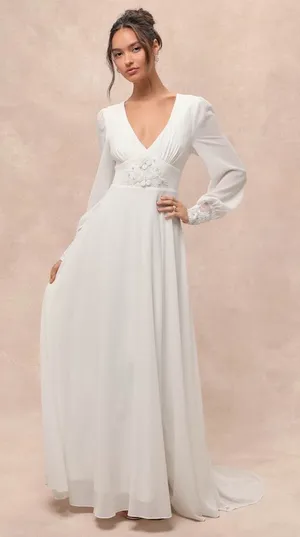 NWT Lulus Angelic Adoration White Backless Maxi Dress Wedding Bridal Bride Sz M thumbnail 1